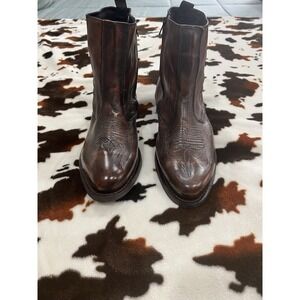 Laredo Mens Side Zipper Western Boots Round Toe Brown Leather Upper Size 10.5EW